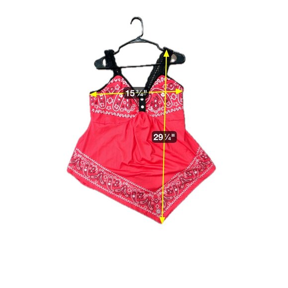 Red Bandana-Style Sleeveless Top Lace Straps Button Detail  0XL Cowgirl Country - Picture 6 of 9